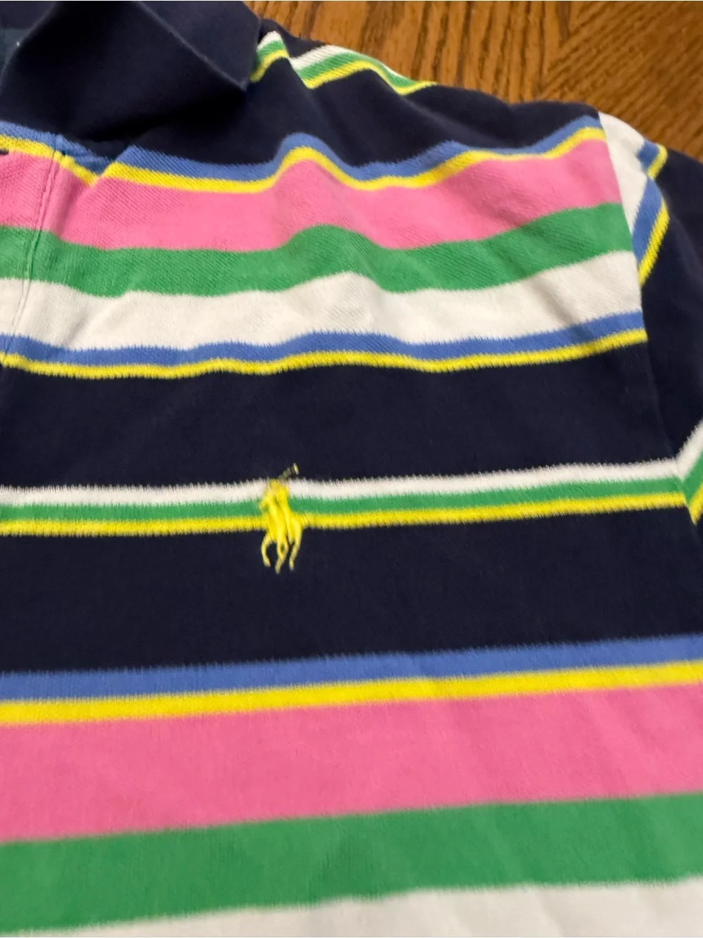 Ralph Lauren Striped Polo in Navy with Pink, Green, Yellow & White